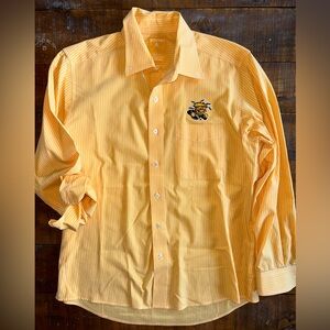 Wichita State Shocker Antigua Long Sleeve Dress Shirt‎ Yellow Pinstripe Large